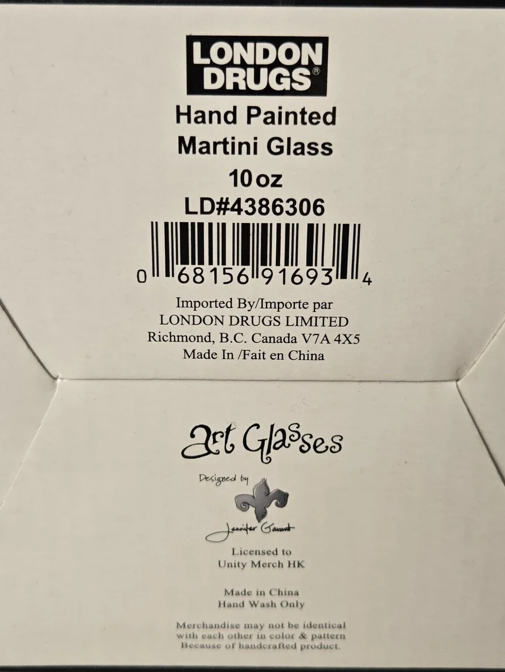 Set of 2 Hand Painted Martini Glasses Jennifer Garant Art 10 oz